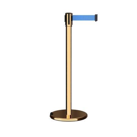 MONTOUR LINE Retractable Belt Rolling Stanchion, 2ft Pol.Brass Post  11ft. Lt Blu ME530-PB-LBL-110